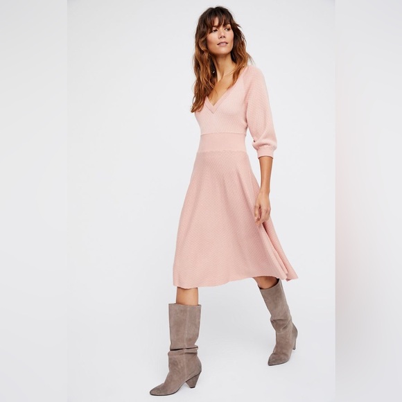 NWT Free People Begin Again Midi Sweater Dress in Peach/Pink/Mink Combo - Small - Picture 1 of 14